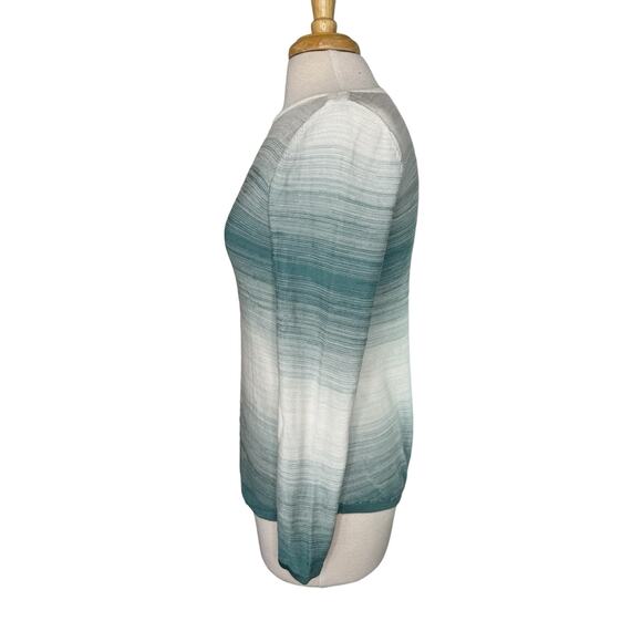 CHICOS Teal Ombre Stripe Cotton Rayon Knit Pullover Sweater Size Small (0) Light - Picture 2 of 10